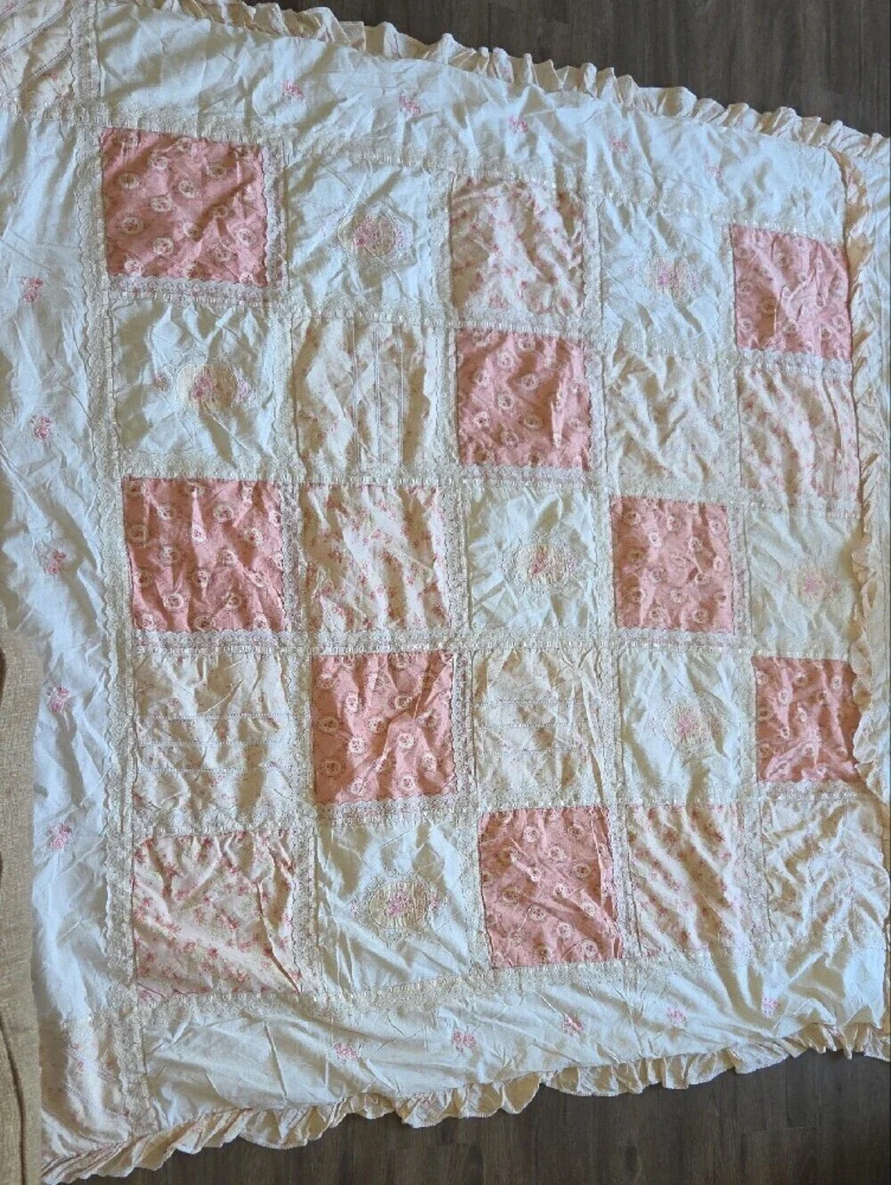 Vintage Classic Patchwork Pink and Cream Quilt Duvet Cover 86 × 78